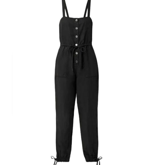 Alice + Olivia Linen Blend Jogger Jumpsuit Black Size 6‎ - Picture 1 of 14